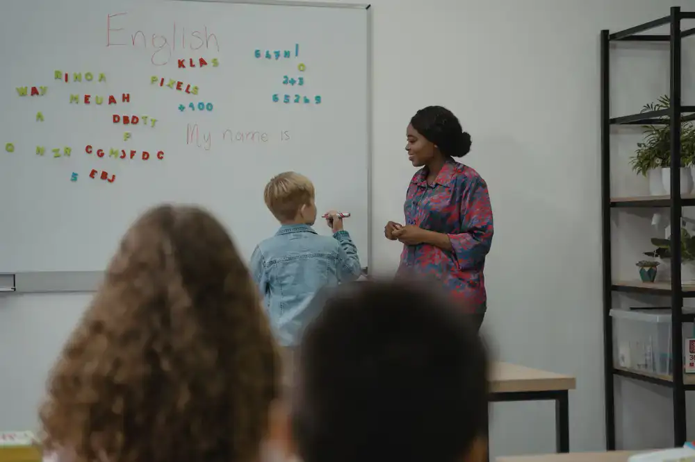 Students actively participating in a language class